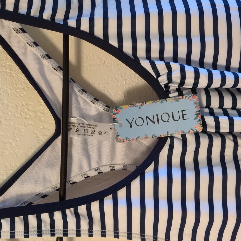 Younique Striped Blue and White Tankini Set - Picture 5 of 6